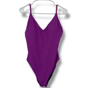 NEW Sanctuary Swim One Piece Swimsuit Size Large Ribbed Purple Scoop Strappy